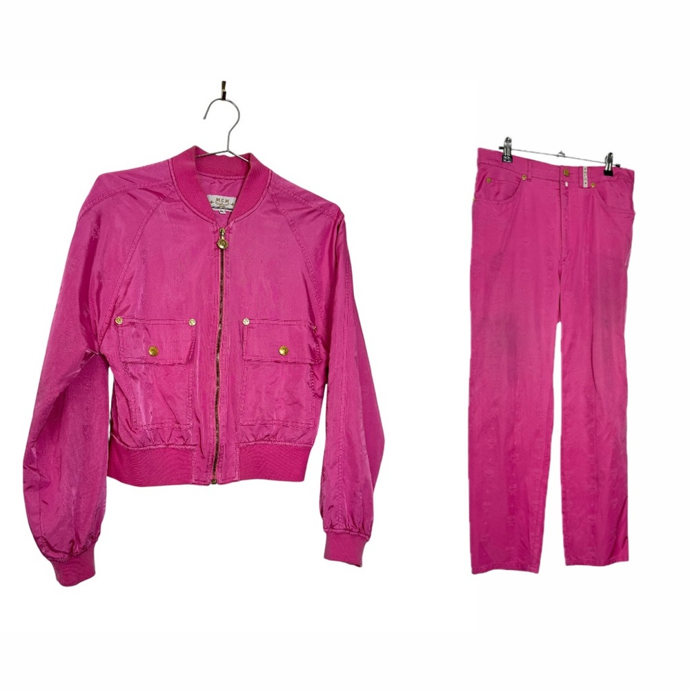 MCM Vintage Pink Monogram Satin Tracksuit Custom‎ Made